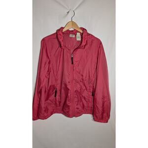 LL‎ Bean Women's Nylon Hooded Full Zip Windbreaker Sz 2X Salmon lightweight